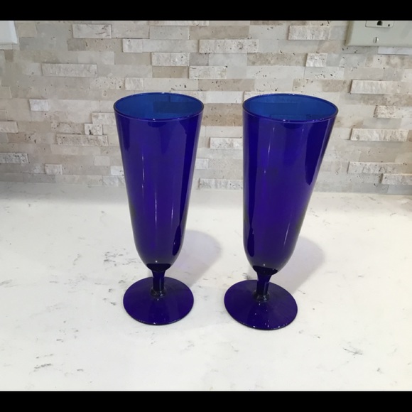 2 Vintage Cobalt Blue Glasses